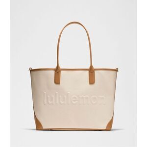 NEW Lululemon Classic Canvas Tote Bag 16 L Natural Cream Chestnut Brown